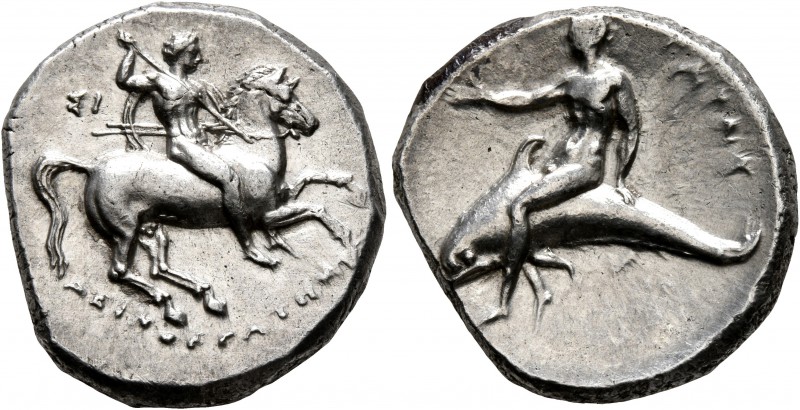 CALABRIA. Tarentum. Circa 280-272 BC. Didrachm or Nomos (Silver, 21 mm, 7.83 g, ...