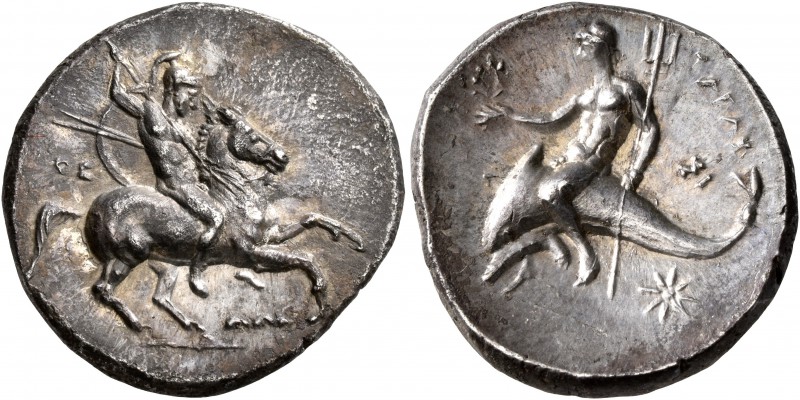 CALABRIA. Tarentum. Circa 280-272 BC. Didrachm or Nomos (Silver, 23 mm, 6.41 g, ...