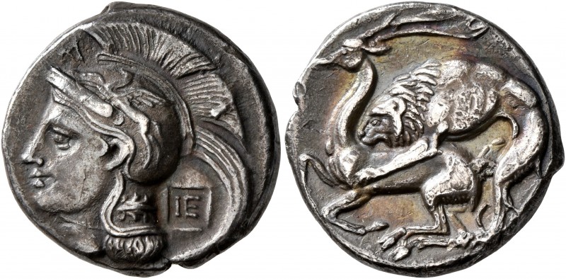 LUCANIA. Velia. Circa 280 BC. Nomos (Silver, 20 mm, 7.26 g, 10 h). Head of Athen...