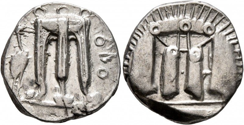 BRUTTIUM. Kroton. Circa 480-430 BC. Stater (Silver, 20 mm, 7.99 g, 12 h). ϘΡΟ Tr...
