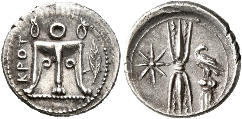 BRUTTIUM. Kroton. Circa 400-350 BC. Triobol (Silver, 13 mm, 1.10 g, 11 h). KPOT ...