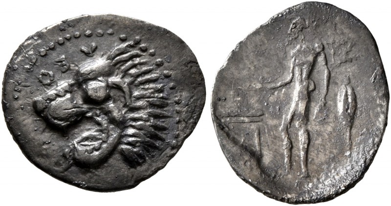 SICILY. Leontini. Circa 450-430 BC. Litra (Silver, 14 mm, 0.60 g, 9 h). ΛEON Hea...