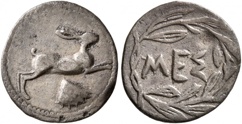 SICILY. Messana. 420-413 BC. Litra (Silver, 13 mm, 0.64 g, 5 h). Hare springing ...