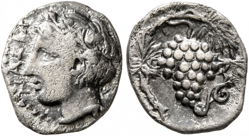 SICILY. Naxos. Circa 420-403 BC. Litra (Silver, 11 mm, 0.83 g, 1 h). ΝΑΧΙΩΝ Yout...