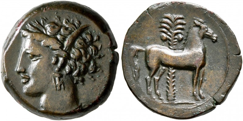 CARTHAGE. Circa 400-350 BC. AE (Bronze, 15 mm, 3.34 g, 5 h). Head of Tanit to le...