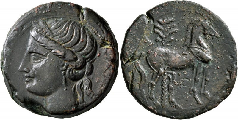 CARTHAGE. Second Punic War. Circa 220-215 BC. Trishekel (Bronze, 29 mm, 18.43 g,...