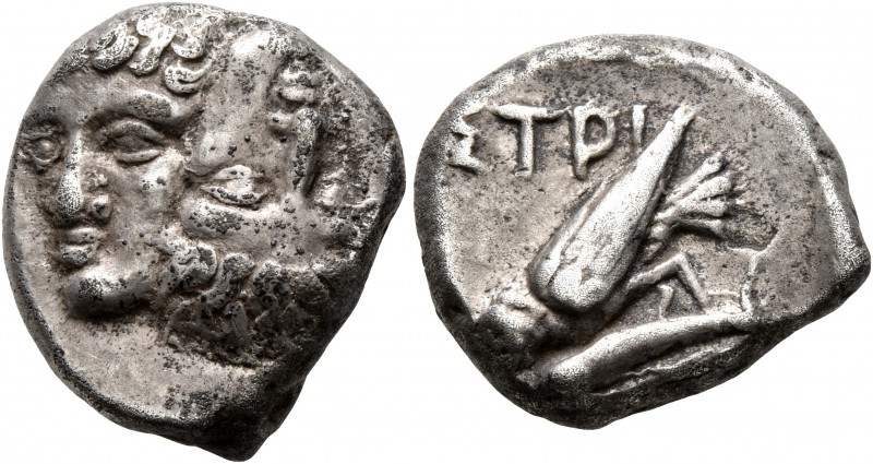 MOESIA. Istros. Late 5th century BC. Drachm (Silver, 17 mm, 6.71 g, 9 h). Two fa...