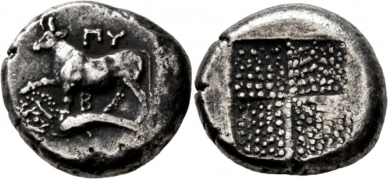 THRACE. Byzantion. Circa 387/6-340 BC. Tetradrachm (Silver, 22 mm, 15.09 g). ΠY ...