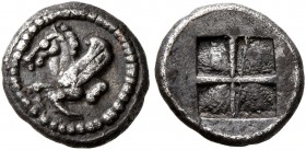MACEDON. Argilos. Circa 470-460 BC. Hemiobol (Silver, 8 mm, 0.41 g). Forepart of Pegasos to left. Rev. Quadripartite incuse square. Liampi 118. Beauti...