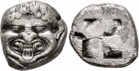 MACEDON. Neapolis. Circa 500-480 BC. Stater (Silver, 18 mm, 7.93 g). Facing gorgoneion with protruding tongue. Rev. Quadripartite incuse square. AMNG ...