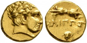 KINGS OF MACEDON. Philip II, 359-336 BC. 1/12 Stater (Gold, 7 mm, 0.69 g, 4 h), Pella, circa 345/2-328. Laureate head of Apollo to right. Rev. ΦΙΛΙΠΠΟ...