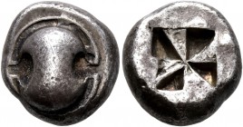 BOEOTIA. Thebes. 525-480 BC. Drachm (Silver, 15 mm, 6.08 g). Boiotian shield. Rev. Square incuse with anticlockwise mill-sail pattern. BCD Boiotia 328...