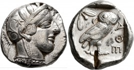 ATTICA. Athens. Circa 440s-430s BC. Tetradrachm (Silver, 24 mm, 17.19 g, 4 h). Head of Athena to right, wearing crested Attic helmet decorated with th...