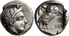 ATTICA. Athens. Circa 430s BC. Tetradrachm (Silver, 23 mm, 17.05 g, 1 h). Head of Athena to right, wearing crested Attic helmet decorated with three o...