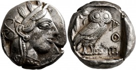 ATTICA. Athens. Circa 430s BC. Tetradrachm (Silver, 23 mm, 17.14 g, 7 h). Head of Athena to right, wearing crested Attic helmet decorated with three o...
