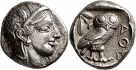 ATTICA. Athens. Circa 430s-420s BC. Tetradrachm (Silver, 22 mm, 17.15 g, 7 h). Head of Athena to right, wearing crested Attic helmet decorated with th...