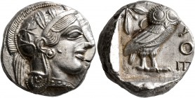 ATTICA. Athens. Circa 430s-420s BC. Tetradrachm (Silver, 23 mm, 17.21 g, 1 h). Head of Athena to right, wearing crested Attic helmet decorated with th...