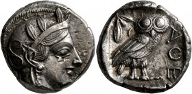 ATTICA. Athens. Circa 430s-420s BC. Tetradrachm (Silver, 23 mm, 17.05 g, 10 h). Head of Athena to right, wearing crested Attic helmet decorated with t...