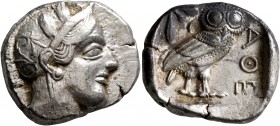 ATTICA. Athens. Circa 430s-420s BC. Tetradrachm (Silver, 24 mm, 17.15 g, 12 h). Head of Athena to right, wearing crested Attic helmet decorated with t...