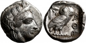 ATTICA. Athens. Circa 430s-420s BC. Tetradrachm (Silver, 23 mm, 17.15 g, 1 h). Head of Athena to right, wearing crested Attic helmet decorated with th...