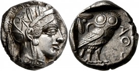 ATTICA. Athens. Circa 430s-420s BC. Tetradrachm (Silver, 23 mm, 17.13 g, 2 h). Head of Athena to right, wearing crested Attic helmet decorated with th...