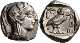 ATTICA. Athens. Circa 430s-420s BC. Tetradrachm (Silver, 25 mm, 17.13 g, 9 h). Head of Athena to right, wearing crested Attic helmet decorated with th...