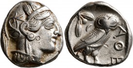 ATTICA. Athens. Circa 430s-420s BC. Tetradrachm (Silver, 24 mm, 16.95 g, 9 h). Head of Athena to right, wrearing crested Attic helmet decorated with t...