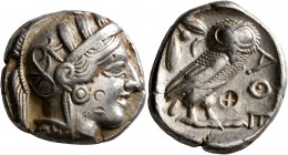 ATTICA. Athens. Circa 430s-420s BC. Tetradrachm (Silver, 25 mm, 16.77 g, 9 h). Head of Athena to right, wrearing crested Attic helmet decorated with t...
