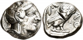 ATTICA. Athens. Circa 430s-420s BC. Tetradrachm (Silver, 23 mm, 17.07 g, 9 h). Head of Athena to right, wrearing crested Attic helmet decorated with t...