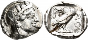 ATTICA. Athens. Circa 430s-420s BC. Tetradrachm (Silver, 25 mm, 17.09 g, 1 h). Head of Athena to right, wrearing crested Attic helmet decorated with t...