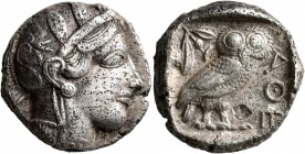 ATTICA. Athens. Circa 430s-420s BC. Tetradrachm (Silver, 23 mm, 16.86 g, 1 h). Head of Athena to right, wearing crested Attic helmet decorated with th...