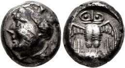PONTOS. Amisos. Circa 300-125 BC. Drachm (Silver, 12 mm, 3.99 g, 12 h), Chian standard. Turreted head of Hera-Tyche to left. Rev. Owl standing facing ...