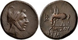PONTOS. Amisos. Time of Mithradates VI Eupator , circa 85-65 BC. AE (Orichalcum, 24 mm, 12.37 g, 1 h). Head of Perseus to right, wearing Phrygian cap ...