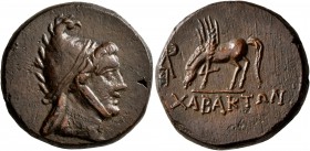 PONTOS. Chabacta. Time of Mithradates VI Eupator , circa 85-65 BC. AE (Orichalcum, 23 mm, 11.29 g, 1 h). Head of Perseus to right. Rev. XABAKTΩN Pegas...