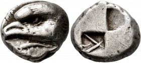 PAPHLAGONIA. Sinope. Circa 425-410 BC. Drachm (Silver, 15 mm, 6.17 g). Head of a sea-eagle to left; below, dolphin swimming left. Rev. Quadripartite i...
