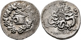 MYSIA. Pergamon. Circa 166-67 BC. Cistophorus (Silver, 26 mm, 12.56 g, 12 h), circa 104-98 BC. Cista mystica from which snake coils; around, ivy wreat...