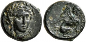 TROAS. Gergis. 4th century BC. Hemichalkon (Bronze, 9 mm, 0.84 g, 4 h). Laureate head of the Sibyl Herophile facing slightly to right. Rev. ΓEP Sphinx...