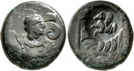 TROAS. Skepsis. 4th century BC. Tetrachalkon (Bronze, 20 mm, 10.05 g). Rhyton with forepart of Pegasos to right; countermark of head of Apollo (?) to ...