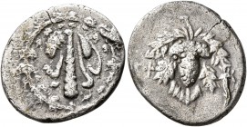 IONIA. Ephesos. Circa 180-67 BC. Cistophoric Drachm (Silver, 17 mm, 2.98 g, 11 h). Lion skin draped over club; all within ivy wreath. Rev. EΦ Grape bu...
