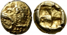 IONIA. Erythrai. Circa 550-500 BC. Hekte (Electrum, 10 mm, 2.60 g). Head of Herakles to left, wearing lion skin headdress. Rev. Quadripartite incuse s...