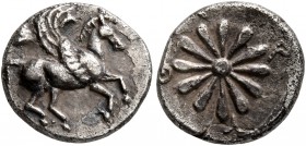 IONIA. Erythrai. Circa 480-450 BC. Diobol (Silver, 12 mm, 1.46 g, 2 h). Pegasus flying right. Rev. E-P-Y-Θ Rosette; all within incuse square. SNG Cope...
