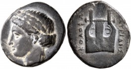 IONIA. Kolophon. Circa 375-350 BC. Drachm (Silver, 16 mm, 3.31 g, 12 h), Aristeides, magistrate. Laureate head of Apollo to left. Rev. KOΛOΦΩ / [A]PIΣ...