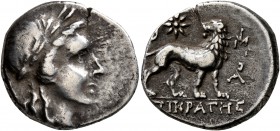 IONIA. Miletos. Circa 170-160 BC. Drachm (Silver, 19 mm, 4.93 g, 1 h), Persic standard, Epikrates, magistrate. Laureate head of Apollo to right. Rev. ...
