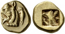 IONIA. Phokaia. Circa 625/0-522 BC. Myshemihekte – 1/24 Stater (Electrum, 7 mm, 0.66 g). Head of a griffin to left; behind, small seal. Rev. Quadripar...