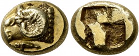 IONIA. Phokaia. Circa 521-478 BC. Hekte (Electrum, 10 mm, 2.57 g). Head of a ram to left; below, seal to left. Rev. Rev. Quadripartite incuse square. ...