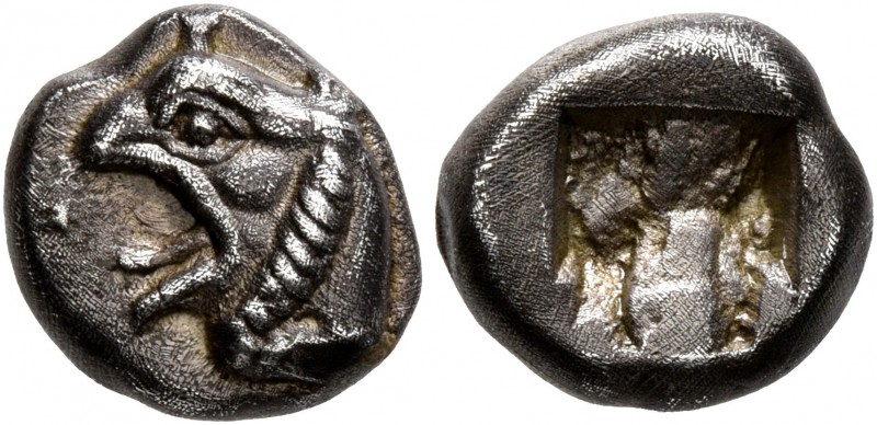 IONIA. Phokaia. Circa 521-478 BC. Diobol (Silver, 10 mm, 1.66 g). Head of a grif...