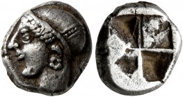 IONIA. Phokaia. Circa 521-478 BC. Diobol (Silver, 9 mm, 1.29 g). Head of a nymph to left, wearing sakkos adorned with a central band and circular earr...