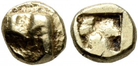 IONIA. Uncertain. Circa 625-600 BC. Myshemihekte – 1/24 Stater (?) (Electrum, 6 mm, 0.40 g). Raised swastika pattern. Rev. Quadripartite incuse square...