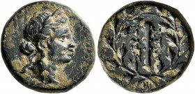 LYDIA. Sardes. Circa 133 BC-AD 14. Dichalkon (Bronze, 15 mm, 3.68 g, 12 h). Laureate head of Apollo to right. Rev. ΣAPΔIA/NΩN Club; all within wreath....