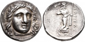 SATRAPS OF CARIA. Hidrieus, circa 351/0-344/3 BC. Tetradrachm (Silver, 22 mm, 15.28 g, 1 h), Halikarnassos. Laureate head of Apollo facing three-quart...